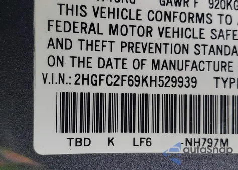 2019 Honda Civic Lx from USA, damaged, VIN 2HGFC2F69KH529939